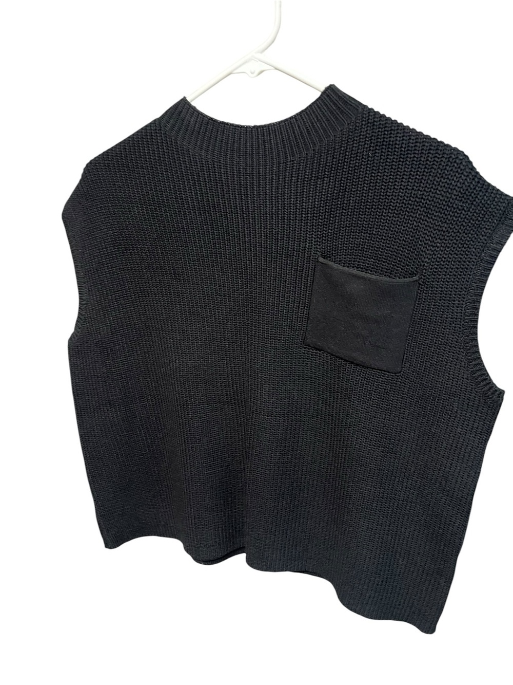 Black Knitted Short Sleeve Woman’s Sweater Top - Size Large - Picture 3 of 7